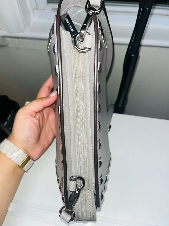 Michael Kors Grey Studded Satchel Crossbody - Picture 3 of 11